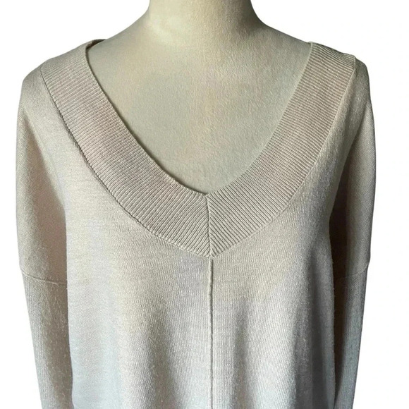 Worthington Sweater Women L Preppy Y2K Cozy V-Neck Neutral Effortless Oversized - Picture 5 of 9